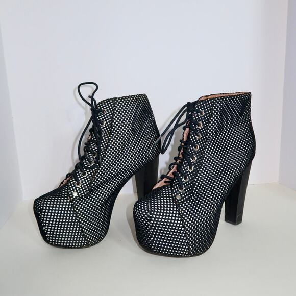 Jeffrey Campbell Lita Fishnet Platform heeled lace-up bootie